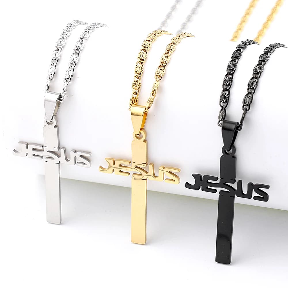 Collier pendentif croix de Jésus à carreaux chrétiens pour homme et femme