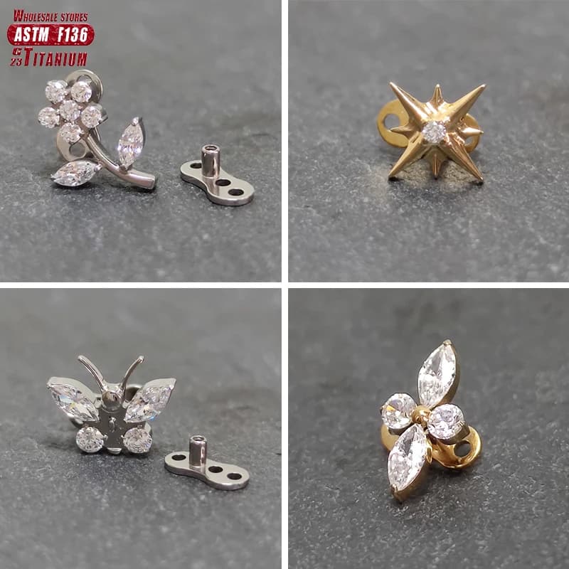 F136 titane Helix Piercing microdérmique peau greffage goujons 16G Surface d'ancre cutanée Zircon forage cacher dans le haut bijoux de corps