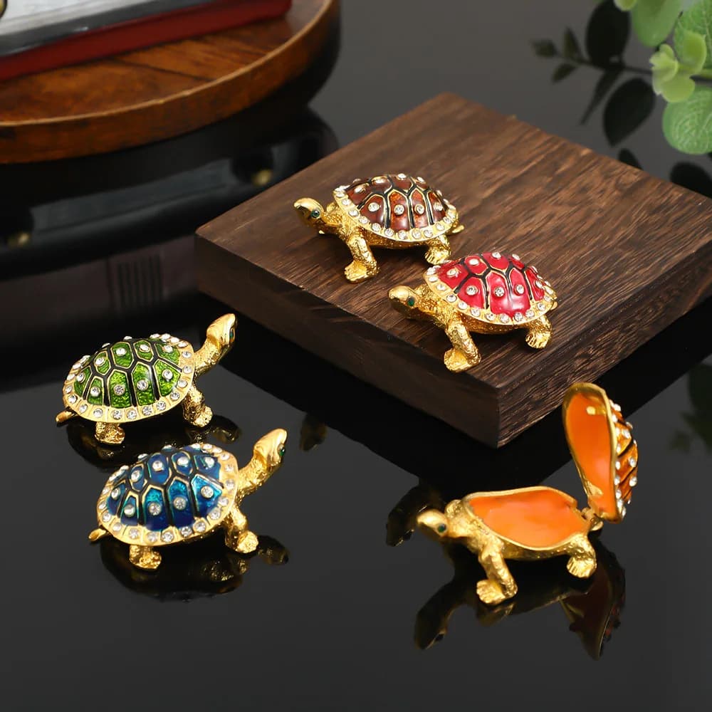 Boîte à bijoux tortue exquise, boîte de rangement de bijoux de décoration de bureau rétro de luxe léger, bijoux de boucle d'oreille de bague de maison