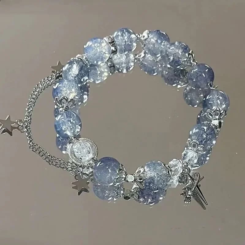 Bracelet à pampilles en chaîne étoile pour femmes, Design de Niche, perles de cristal bleu fantaisie, corde élastique, bijoux cadeaux pour meilleur ami