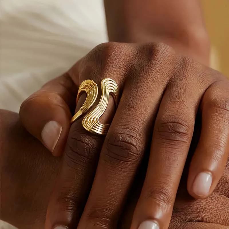 Grand anneau personnel antirouille en acier inoxydable, élégant, créatif, minimaliste, déclaration en métal, bijoux étanches pour femmes