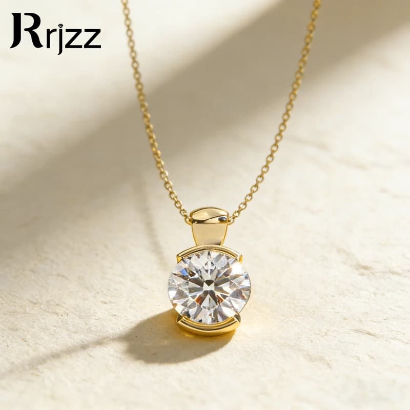 Rrjzz – collier pendentif solitaire en Moissanite VVS1 D-Color pour femmes, 8mm, 2CT, certifié GRA, diamant créé en laboratoire, bijoux, cadeaux