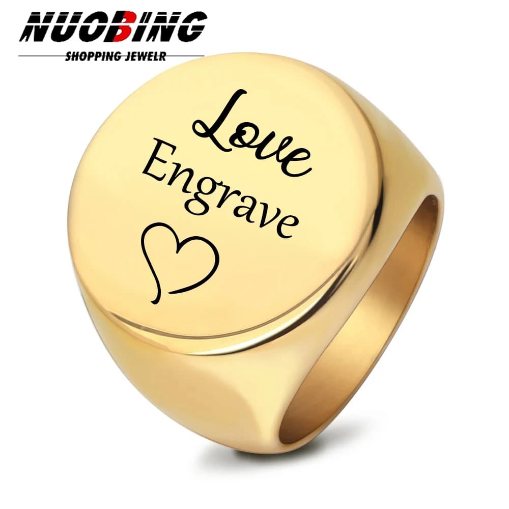 Bague chevalière personnalisée avec nom gravé, Logo, bijoux ronds en acier inoxydable pour hommes, pour mariage en famille, cadeaux personnalisés, accessoires