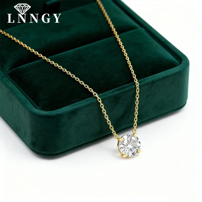 Collier pendentif solitaire en or 14 carats avec moissanite 4mm/5mm, couleur D, étincelant, classique, diamant de laboratoire, pour femmes