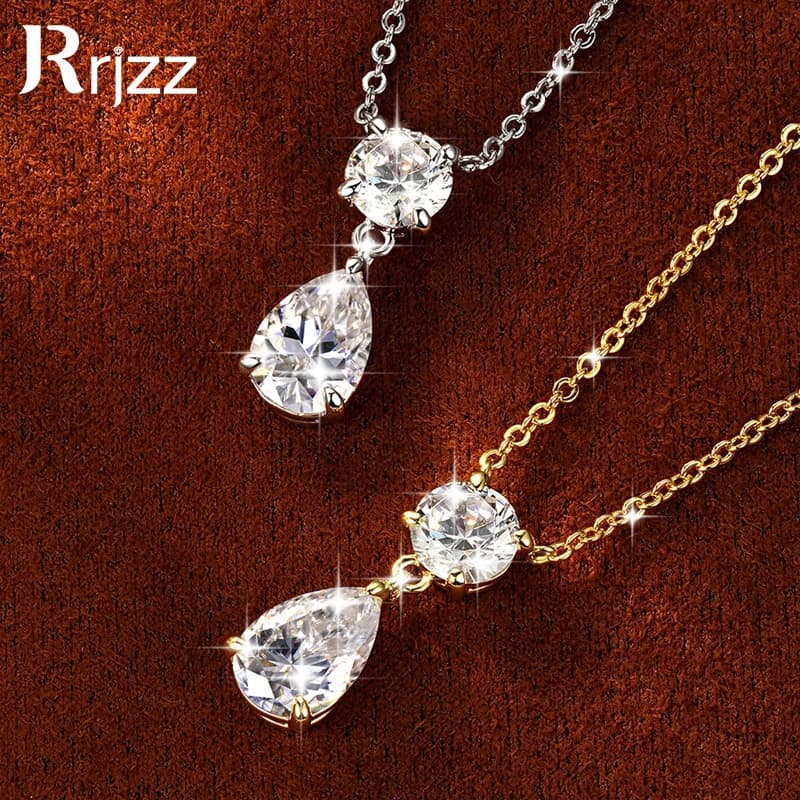 Collier pendentif en moissanite Rrjzz, taille poire et ronde, couleur D, 3,5 carats au total, 7x10,5 mm et 6,5 mm, avec diamants de laboratoire, bijoux cadeaux pour femmes