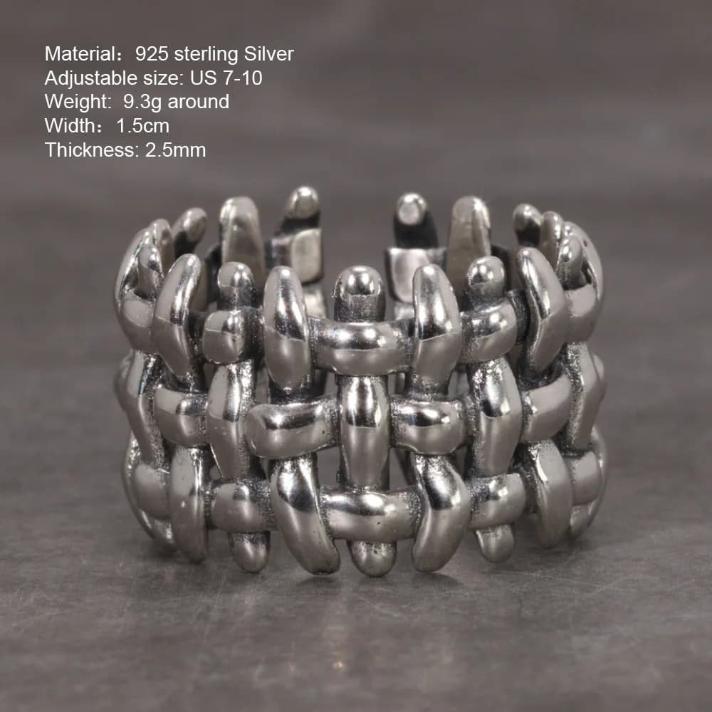 Grande bague tressée en argent Sterling 925, Style Vintage ajustable, bijoux pour hommes et femmes