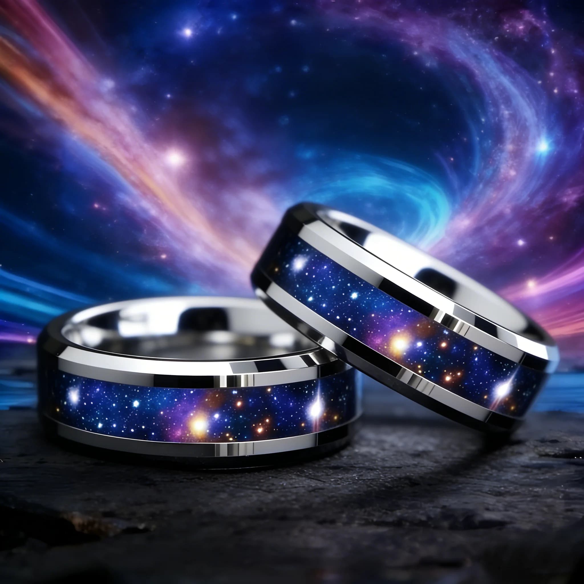 Bague en acier inoxydable pour homme, couleur argent, 8 mm, avec motif ciel étoilé nébuleuse d'Orion, bijoux de mariage