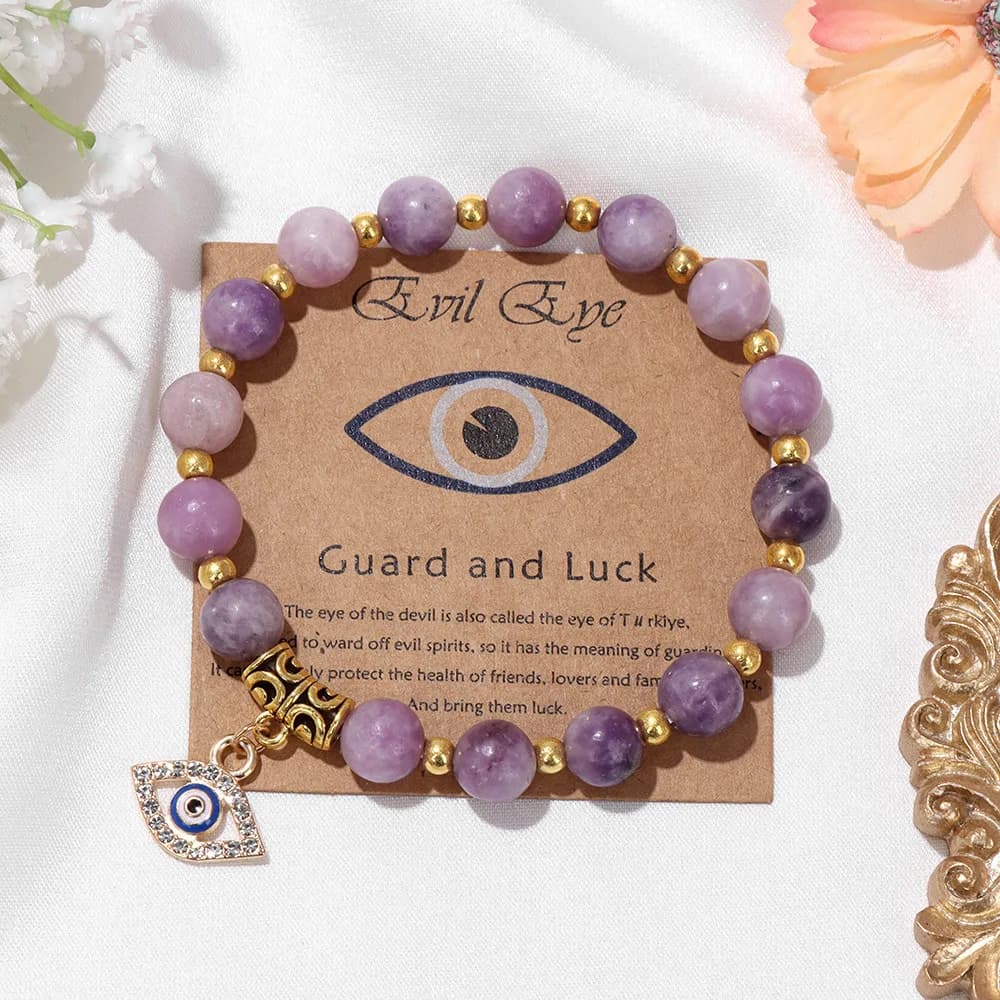 Bijoux porte-bonheur en pierre naturelle, perles rondes en or, Bracelet énergétique de Yoga avec diamant noir brillant, breloques œil du diable, chaîne à main