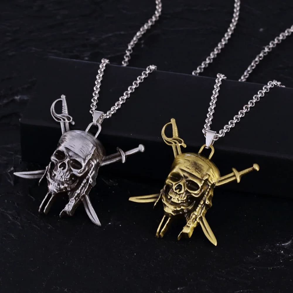 PIRATES des caraïbes collier film JACK moineau aztèque squelette têtes de crâne pendentif PUNK médaillon VINTAGE bijoux gros