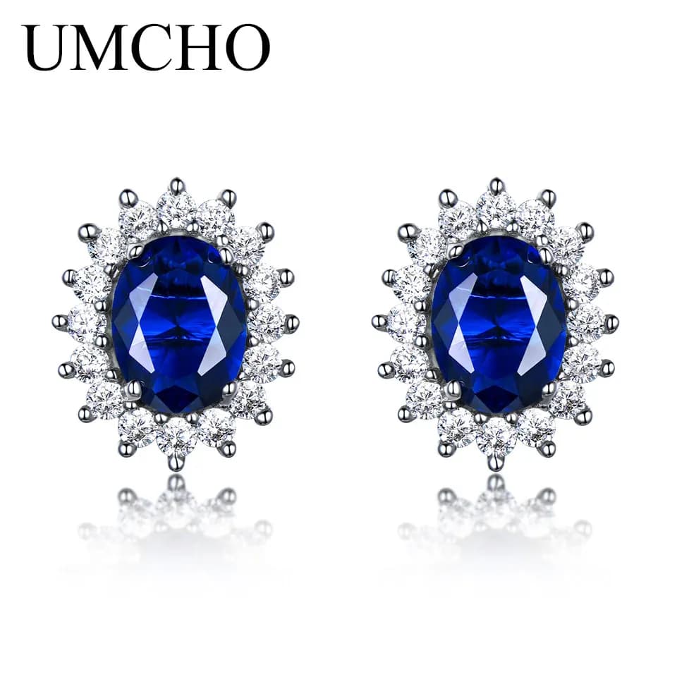 UMCHO luxe véritable 925 boucles d'oreilles en argent Sterling pour les femmes bleu saphir Diana bijoux de fête de mariage cadeau romantique bijoux fins