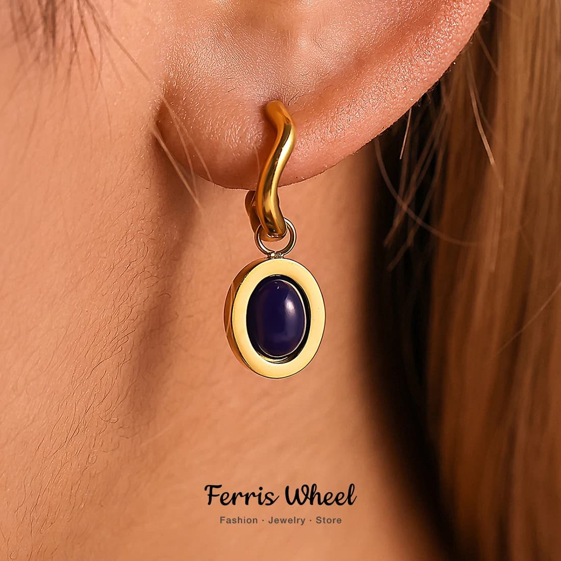 Boucles d'oreilles ovales en acier inoxydable plaqué or pour femmes