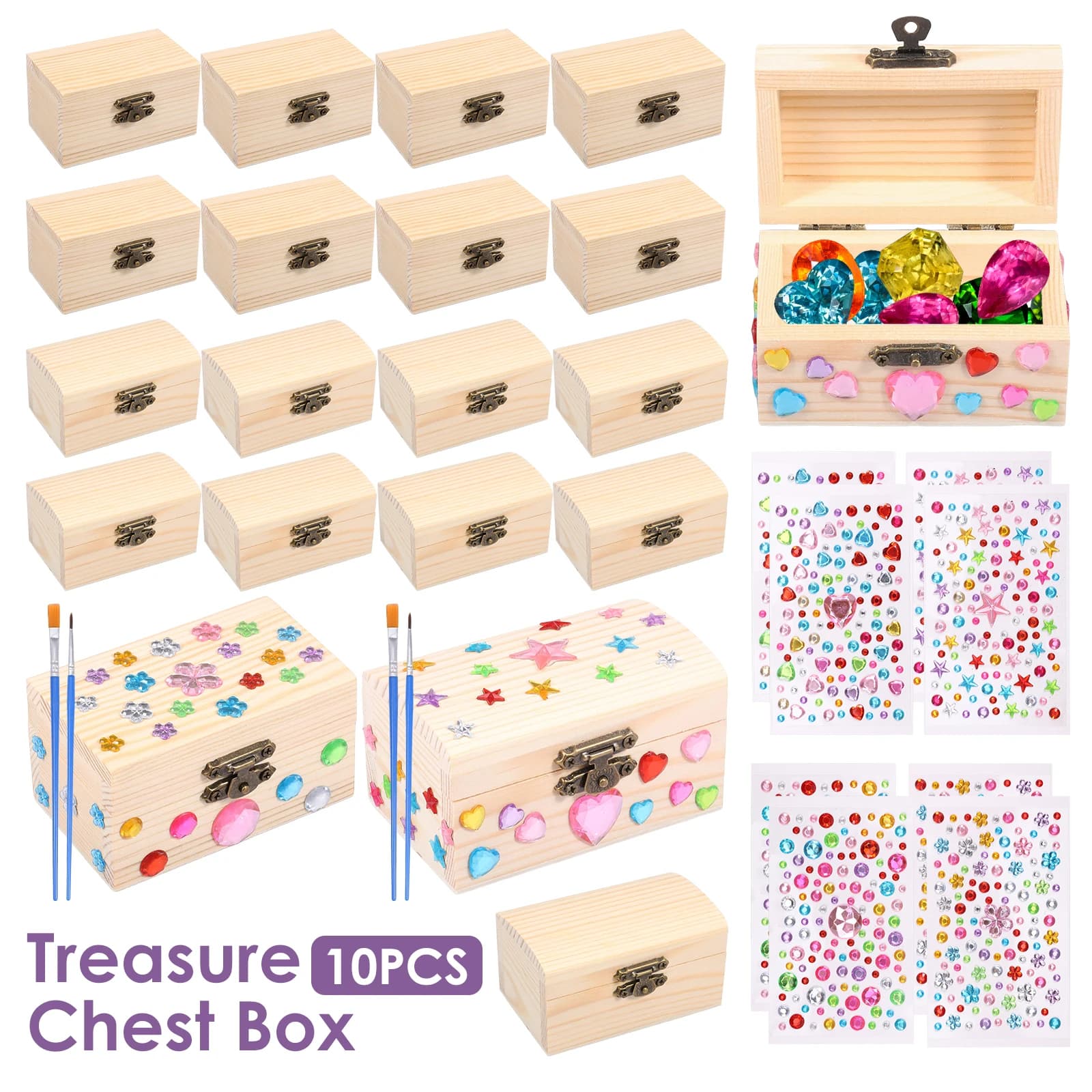 Boîte de rangement de bijoux 10 pièces, Mini boîte à souvenirs en bois inachevé avec couvercle, boîtes au trésor en bois et fermoir pour bijoux souvenirs
