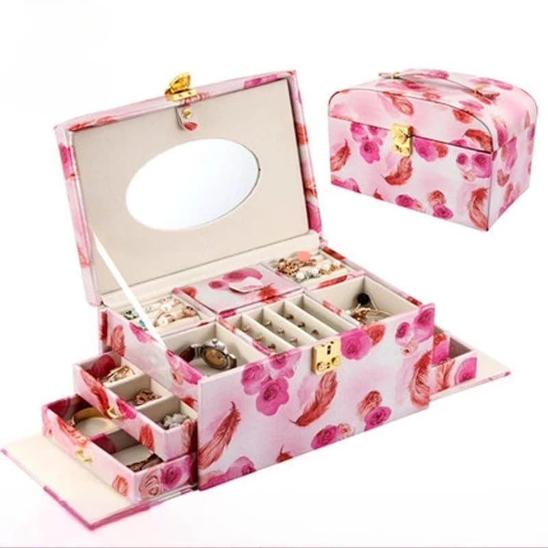 Boîte de rangement de bijoux en bois, boîtes pour colliers, boucles d'oreilles, bagues, organisateur de bibelots multicouches, conteneur verrouillable, mallette de rangement