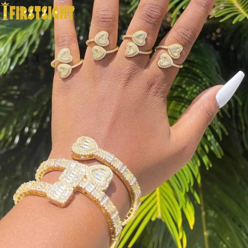 Bracelet Iced Out Bling Zircon pour hommes et femmes, bracelet carré ouvert, bijoux de luxe Hip Hop, document en or et argent, 5A CZ, nouveau