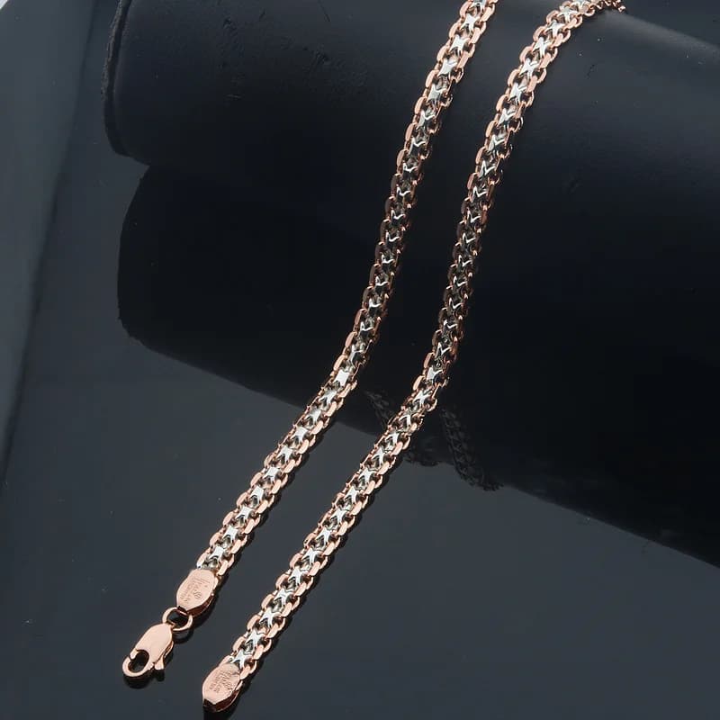 FJ 5mm femmes 585 blanc Rose or couleur tissage tresse Bracelet collier ensemble