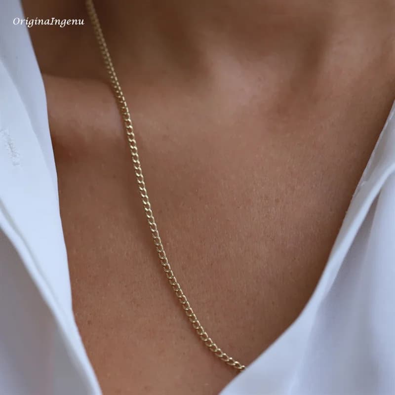 Collier chaîne gourmette rempli d'or 14K, ras du cou Boho, chaîne délicate, bijoux minimalistes, collier chaîne résistant au ternissement