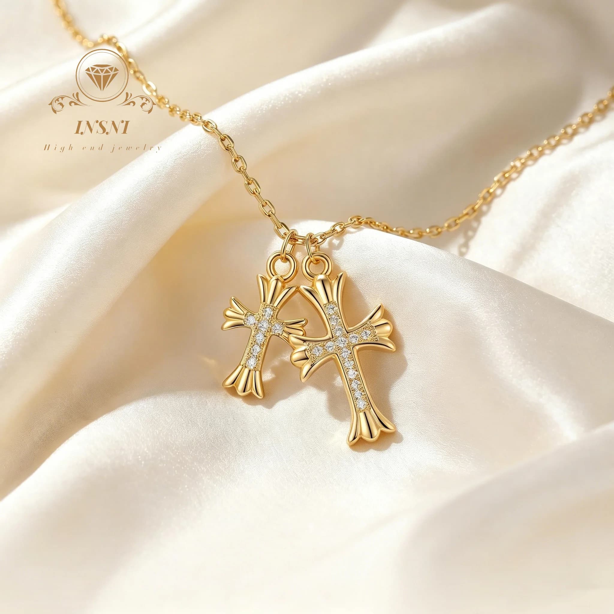 Pendentif double croix en moissanite serti de diamants pour hommes et femmes, collier personnalisé pour couple, bijoux en argent sterling S925