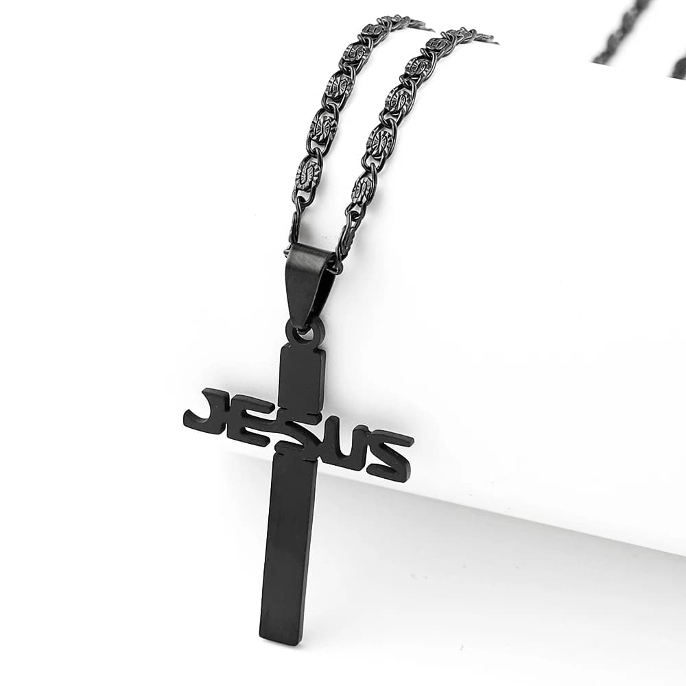 Collier pendentif croix de Jésus à carreaux chrétiens pour homme et femme