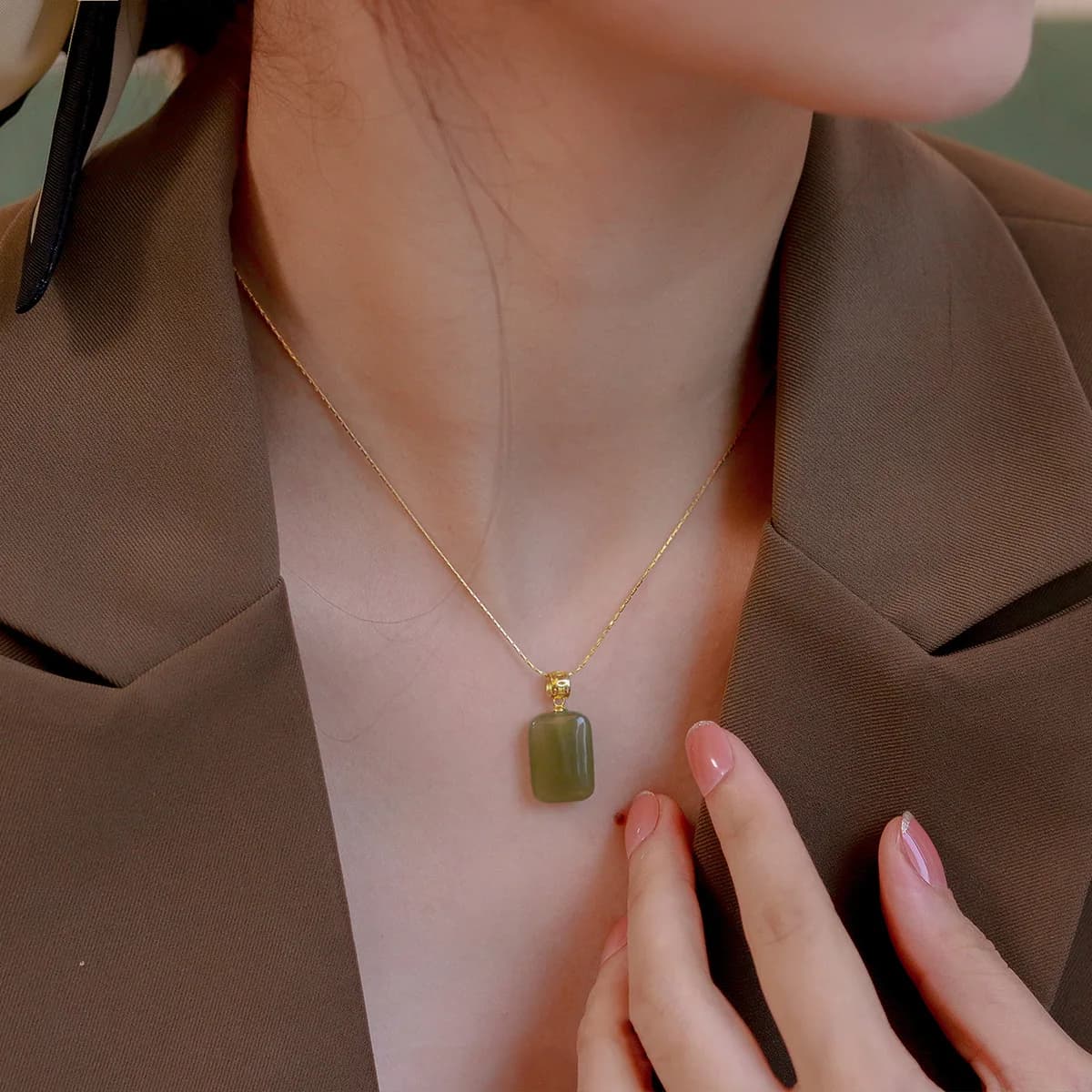 Ventfille – collier avec pendentif en Jade Hetian pour femmes et filles, cadeau léger de luxe, Niche, chaîne de clavicule plaquée or 14 carats, bijoux, nouvelle collection 2022