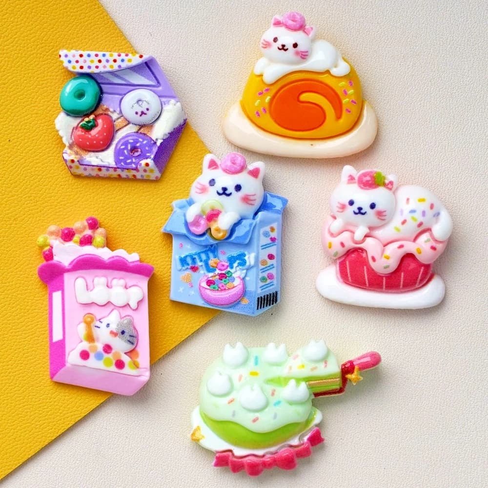 Ornement à dos plat de la série Cat Cake, bijoux de dessin animé mignon, accessoires d'arcs, nouveau, 10 pièces