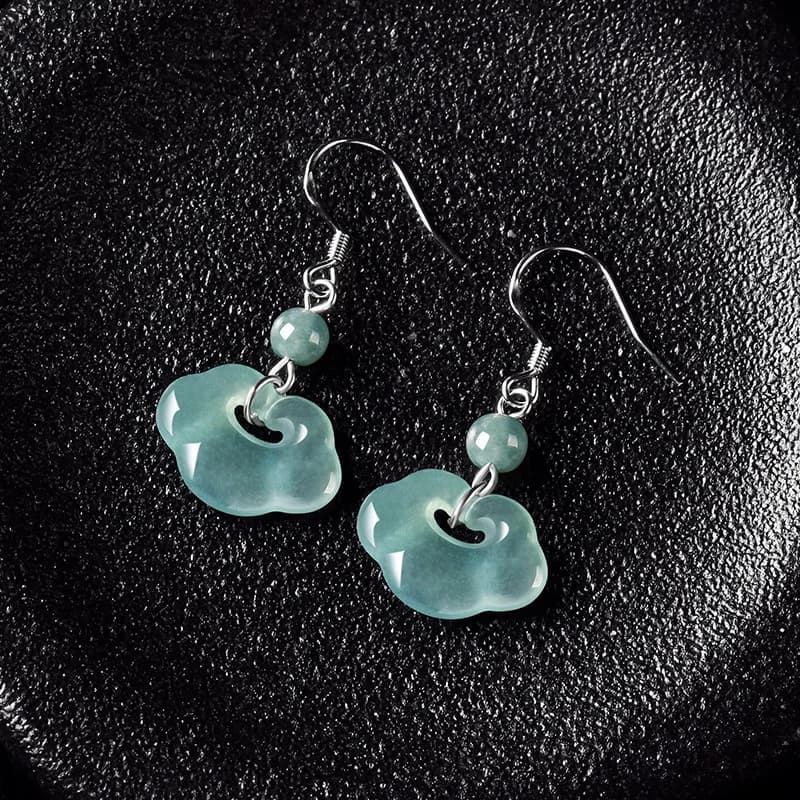 Boucles d'oreilles Ruyi en Jade bleu de qualité A naturel
