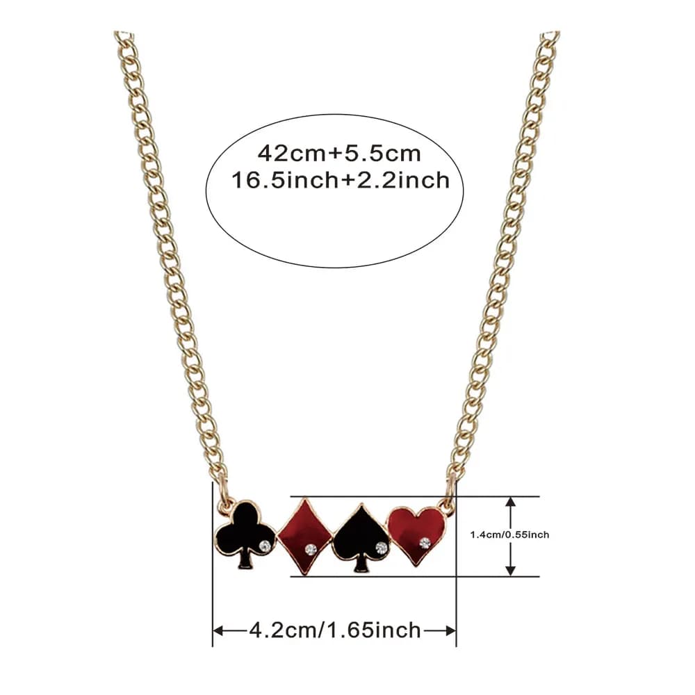 Collier chaîne avec pendentif Cœur Infini, Cœur de Pique, Cœur de Club, motif Poker, rouge et noir, pour femme ou homme