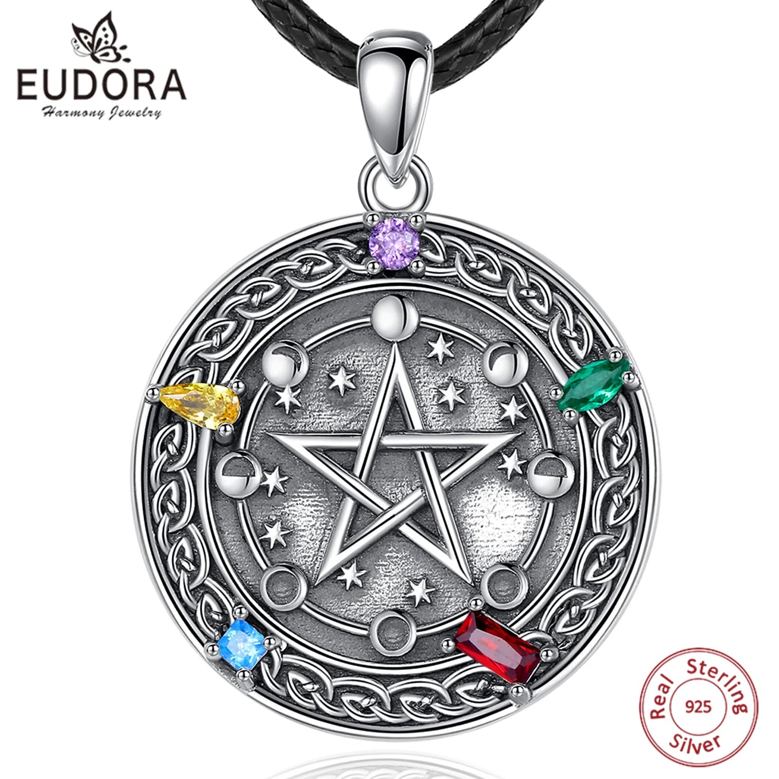 Eudora – collier pentagramme en argent Sterling 925 pour femmes et hommes, amulette, gardien du Cycle lunaire, étoile, Tetragrammaton, pendentif, bijoux cadeau