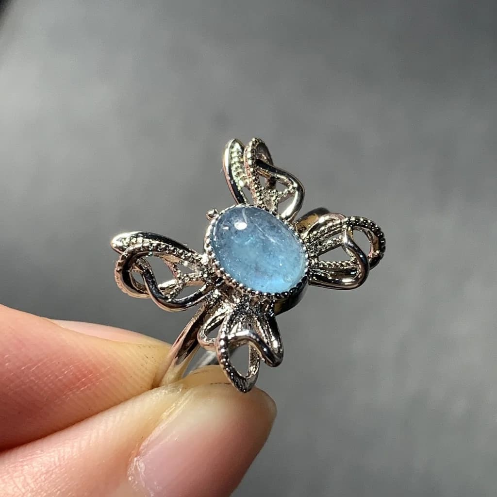 Bague aigue-marine naturelle MM, bijoux féminins réglables, cadeau pour femmes, vente en gros, haute qualité, Vintage fin