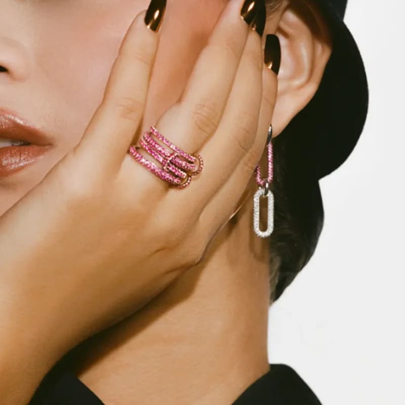 Nouvelle bague à 4 maillons couleur or rose 2026, zircon cubique rose, bijoux empilables multi-pièces pour femme, pour mariage et soirée