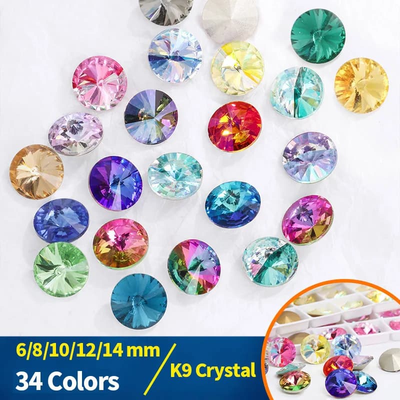 Rivoli – strass ronds et pointus en diamant, perles colorées, artisanat, cristal, vêtements pour ongles, accessoires de bijoux, 6/8/10/12/14MM