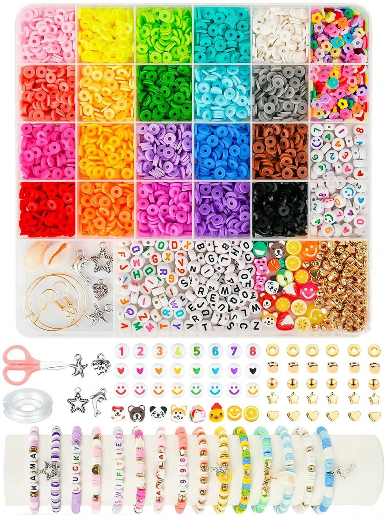 3200 + pièces Kit de fabrication de bijoux à bricoler soi-même pour débutant bricolage artisanat cadeau pour les femmes perles d'argile Preppy avec breloques Bracelets d'amitié