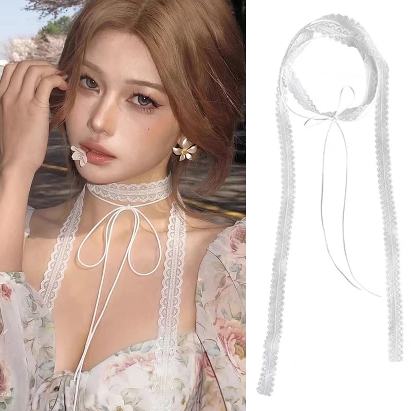 Collier en dentelle noir et blanc double couche style bohème pour femmes et filles, ruban en dentelle INS, nœud papillon DIY, collier ras du cou Y2K, cadeau bijoux