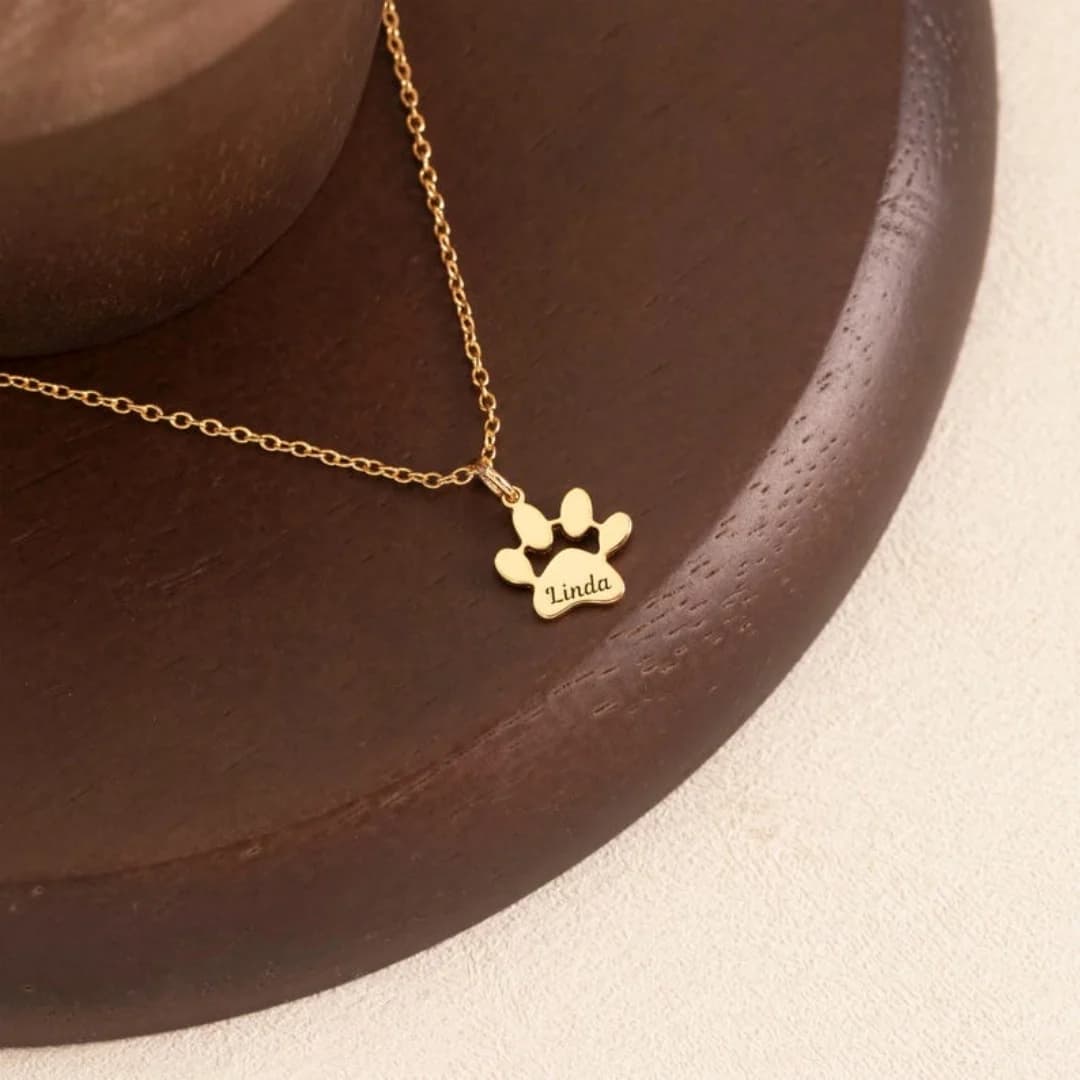 Collier pendentif avec nom d'animal de compagnie imprimé patte gravé personnalisé, bijoux commémoratifs pour chat et chien, cadeau de noël pour les amoureux des animaux