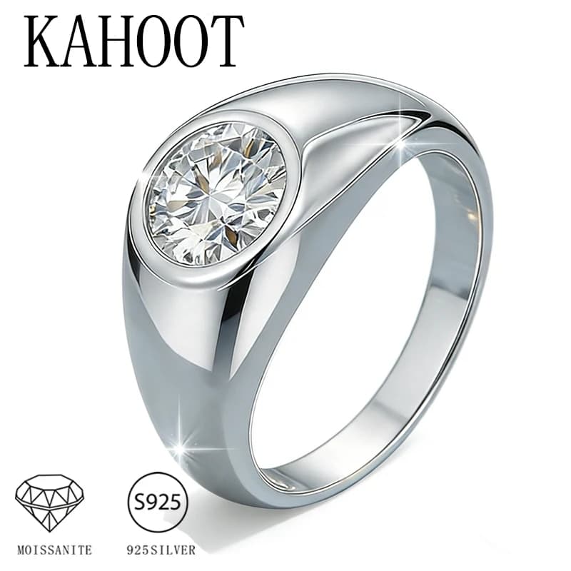 Une bague de haute qualité, classique et tendance, pour hommes et femmes, en argent sterling 925 et ornée d'un moissanite rond.