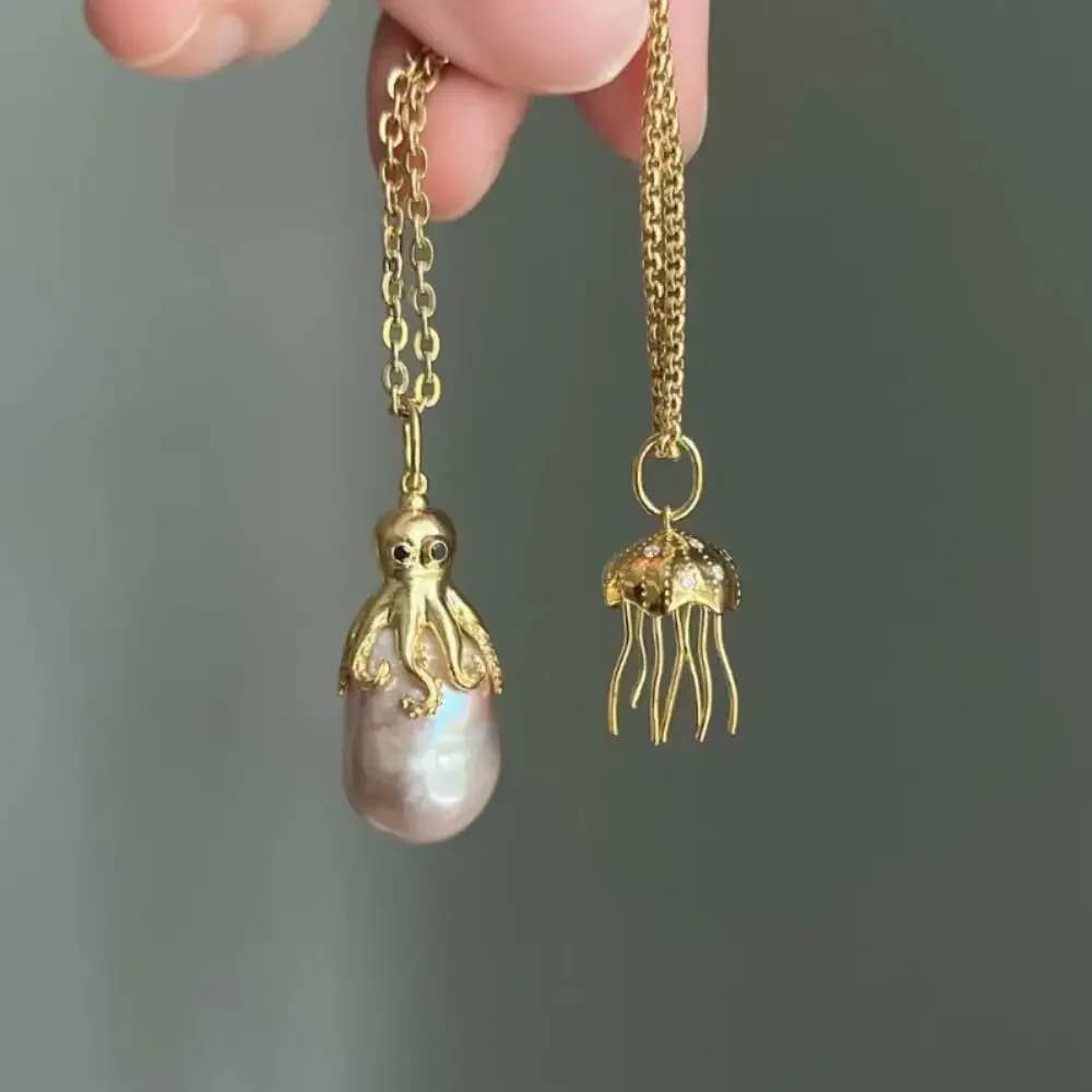 Collier baroque Octopus pour femmes, plaqué or 18 carats, pendentif en perles d'eau douce naturelles, bijoux élégants à la mode, cadeau