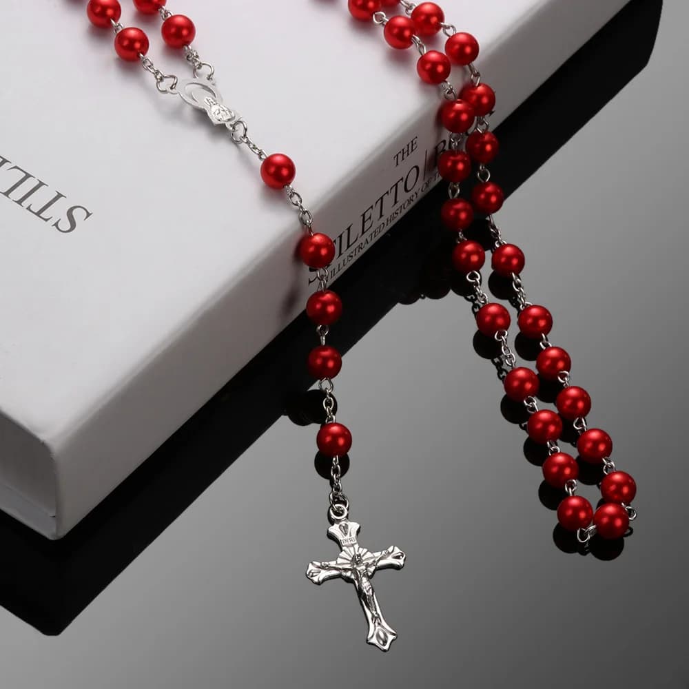 Chapelet de perles JOCross pour hommes et femmes, collier de charme catholique, pendentif religieux de la Vierge Marie, cadeau de bijoux