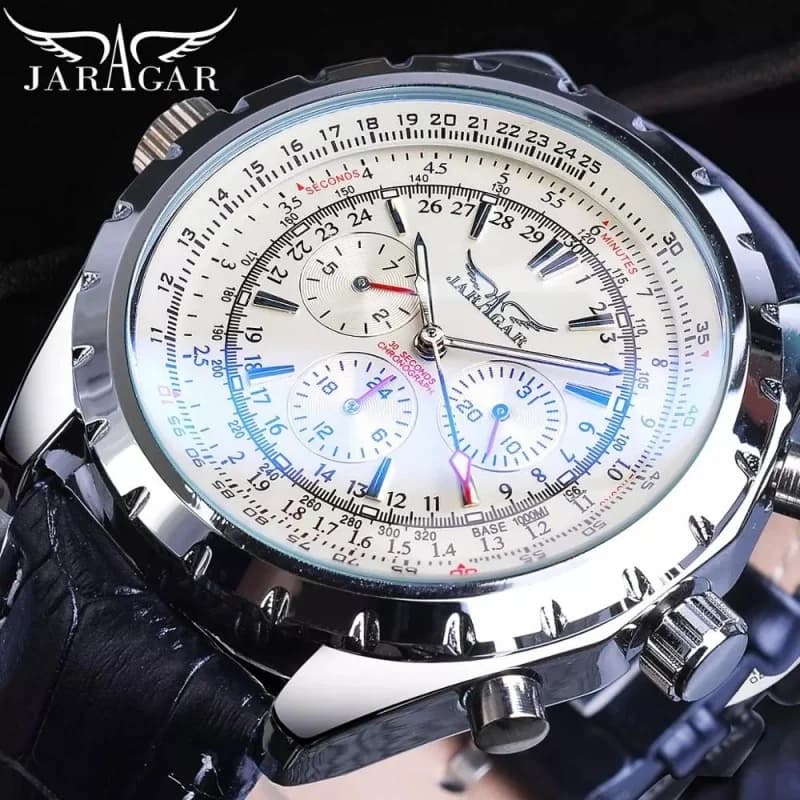 JARAGAR 212 montres mécaniques automatiques élégantes pour homme cadran creux chronographe lumineux multifonctionnel hommes montre-bracelet