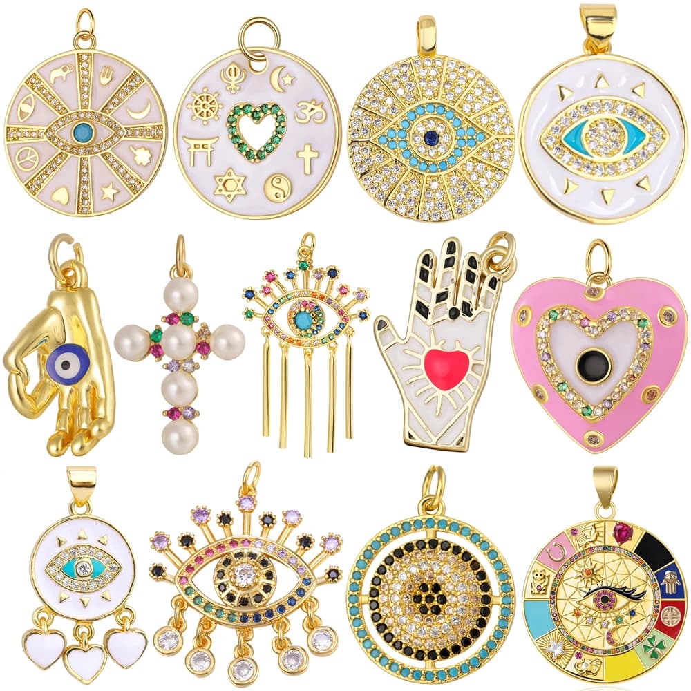 Juya 18K plaqué or artisanat émail hindouisme religieux judaïsme grec mauvais œil breloques pour bricolage pendentif fabrication de bijoux turcs