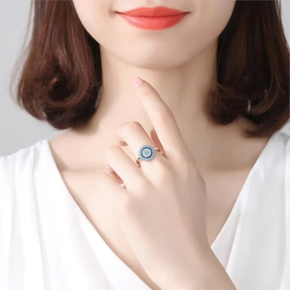 Kaletine Shinee Kpop – bagues œil porte-bonheur en pierre bleue pour femmes, en argent Sterling 925, avec breloque en pierre CZ, bijoux, accessoires Exo