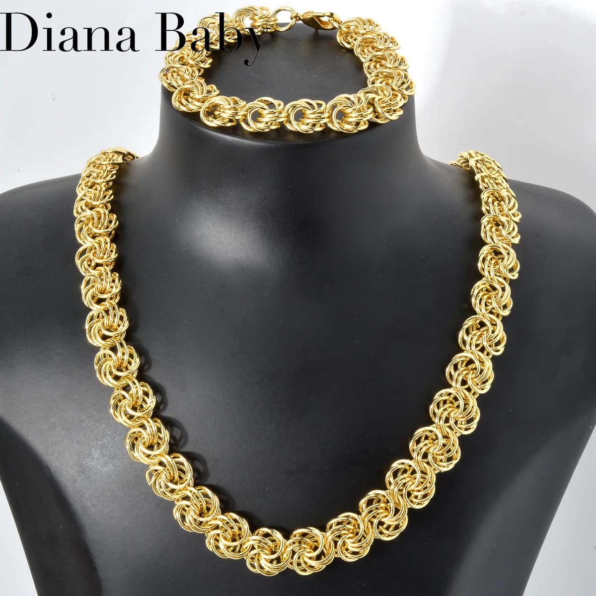 1 ensemble collier et Bracelet, chaîne à maillons multicouches, ras du cou épais de couleur or, collier claviculaire tressé Punk, bijoux dubaï CCB
