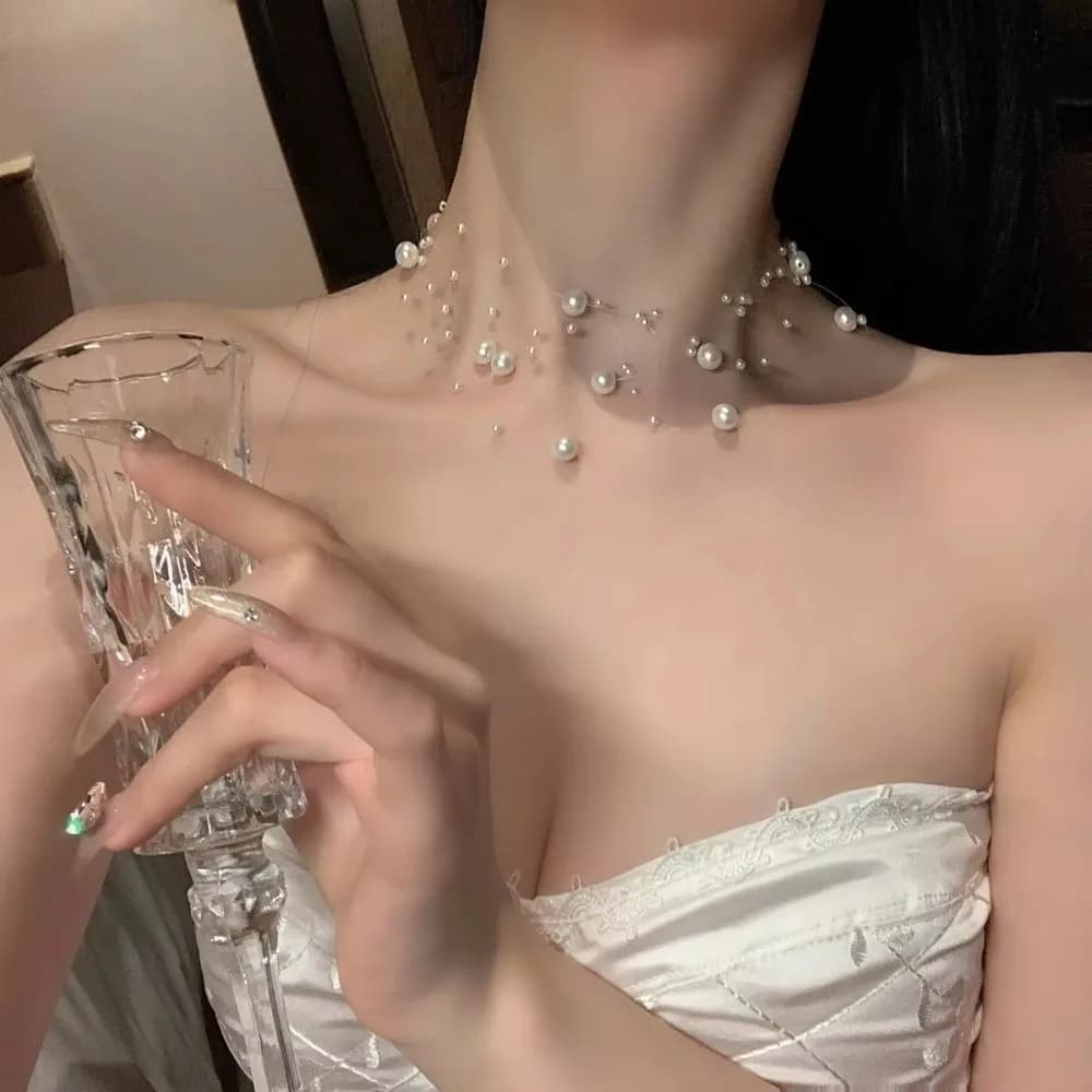 Collier de perles blanches à la mode, longueur réglable, chaîne de pull multicouche, bijoux pour femmes