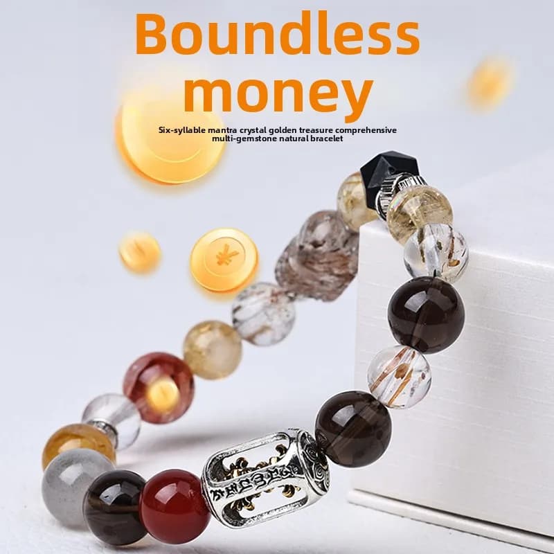 Bracelet multi-gemmes en quartz fumé naturel pour réussir et richesse, série unisexe "Bright Future"