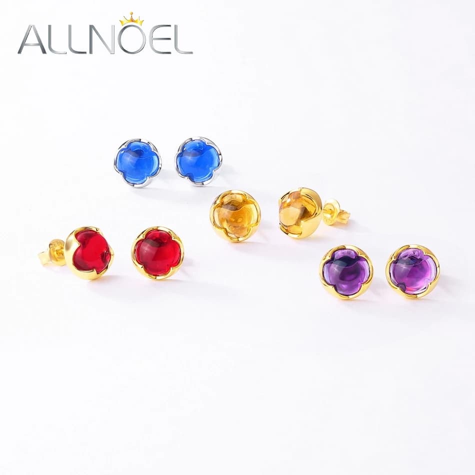 ALLNOEL-Boucles d'oreilles à tige en argent regardé 925 pour femme, pierres précieuses colorées, style bonbon, papeterie Alanding Yst, cadeau de grenat pour les travailleurs, bijoux