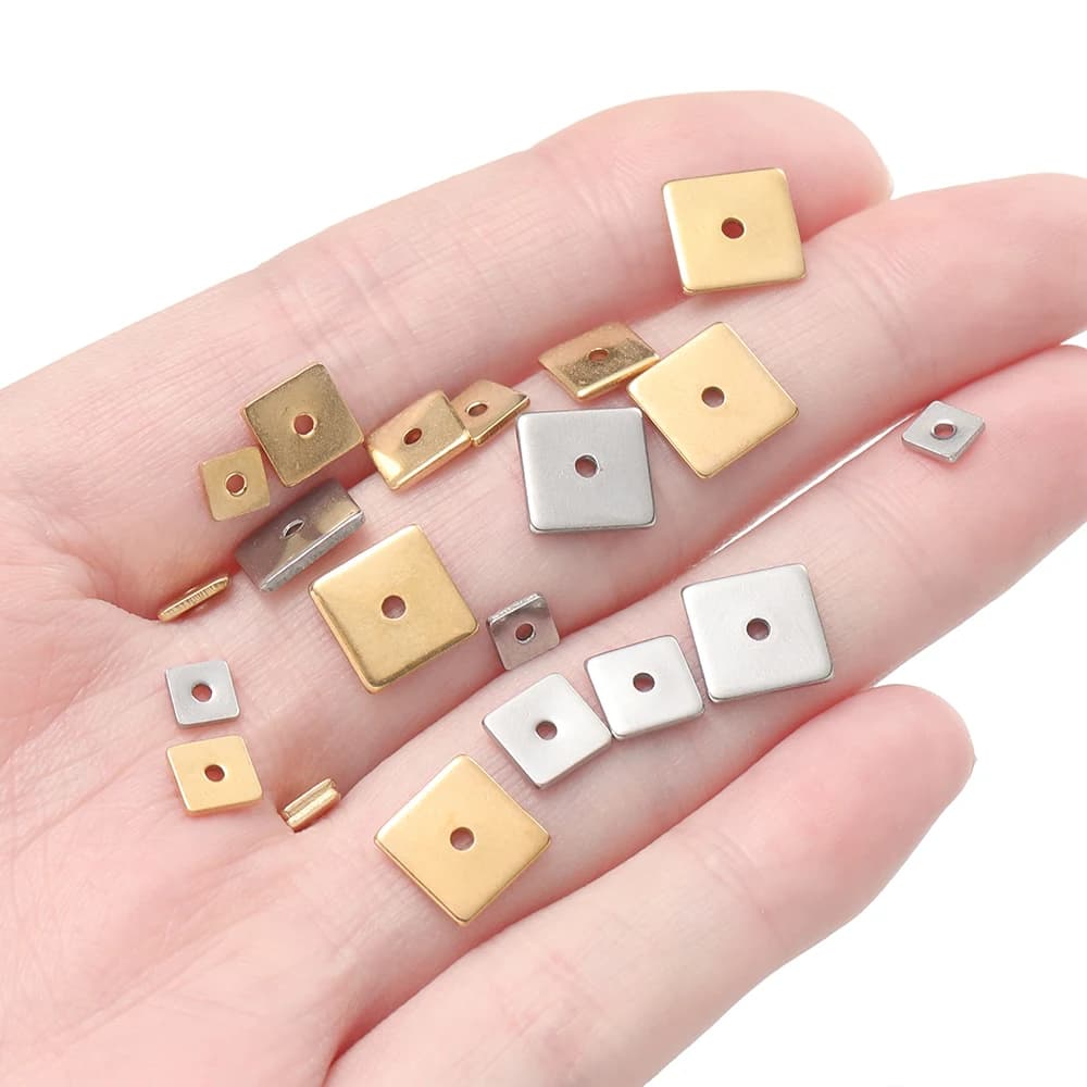 Perles d'espacement carrées et plates en acier inoxydable, 50 pièces/lot, 4/5/6/8mm, pour Bracelet, collier, accessoires de fabrication de bijoux