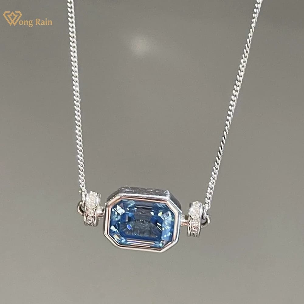 Wong Rain – collier avec pendentif en argent Sterling 925 massif scintillant, taille émeraude, aigue-marine, pierres précieuses, bijoux fins, cadeaux d'anniversaire