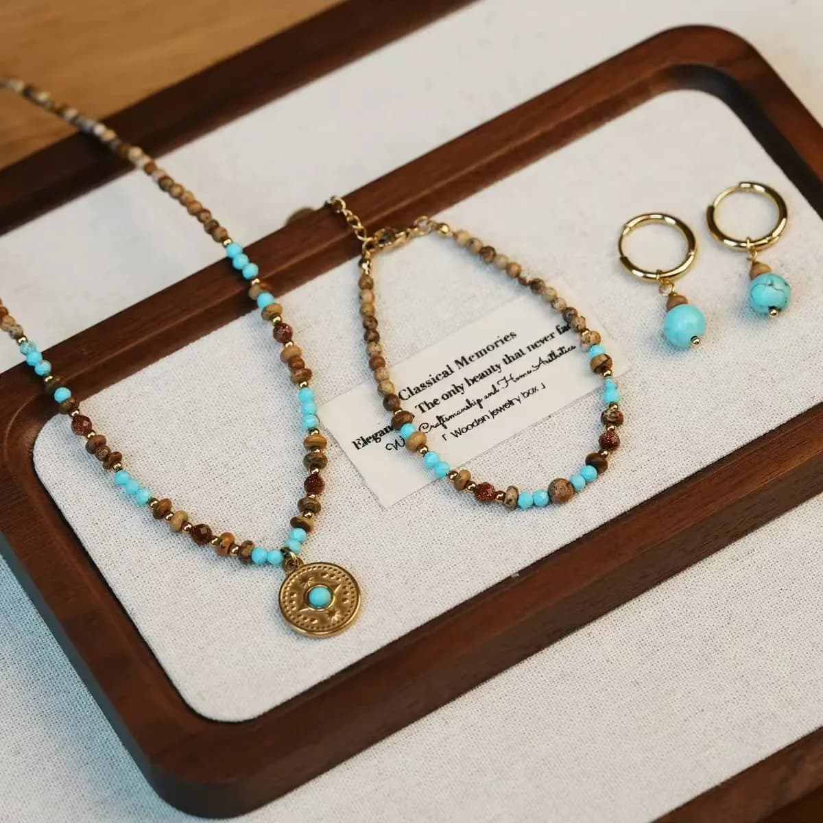 Bijoux fantaisie élégant image naturelle pierre turquoise perles titane acier accessoires pendentif collier clavicule pour fête
