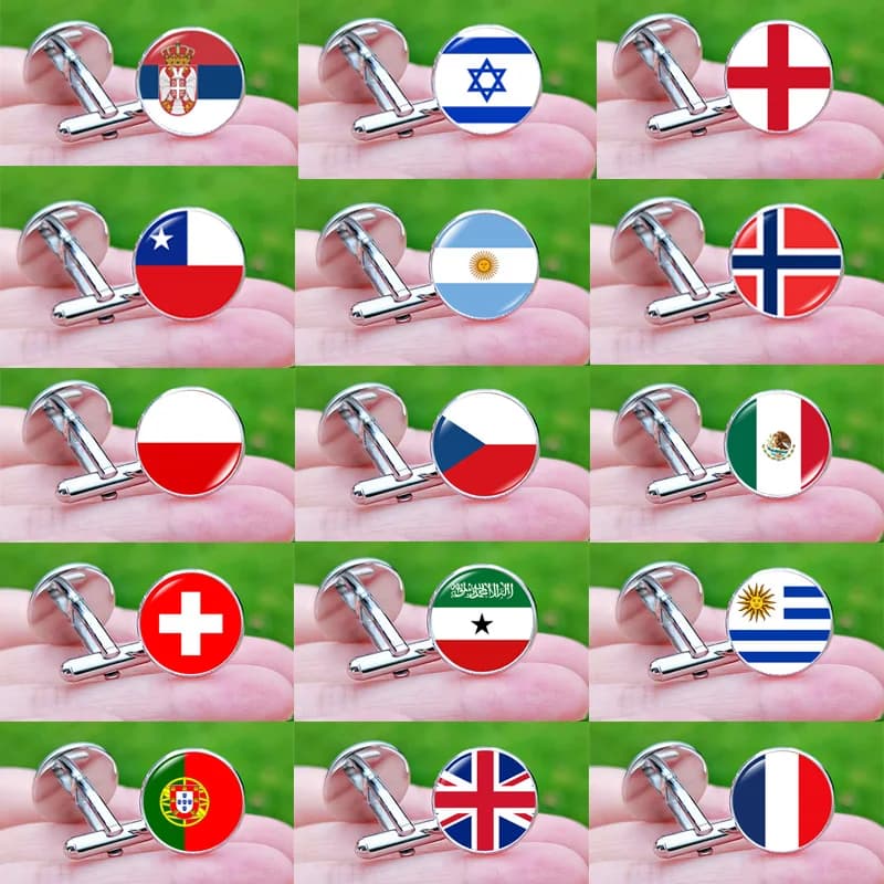 Boutons de manchette drapeau français, espagne, chili, russie, pays-bas, serbie, états-unis, république tchèque, Portugal, norvège, suisse, cadeau, 2024