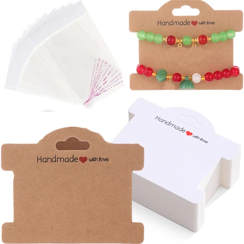 Présentoirs de Bracelets en papier 9.7x8cm, 20 ensembles, avec sacs auto-adhésifs, organisateurs de cartes de collier, carton pour emballage de bijoux