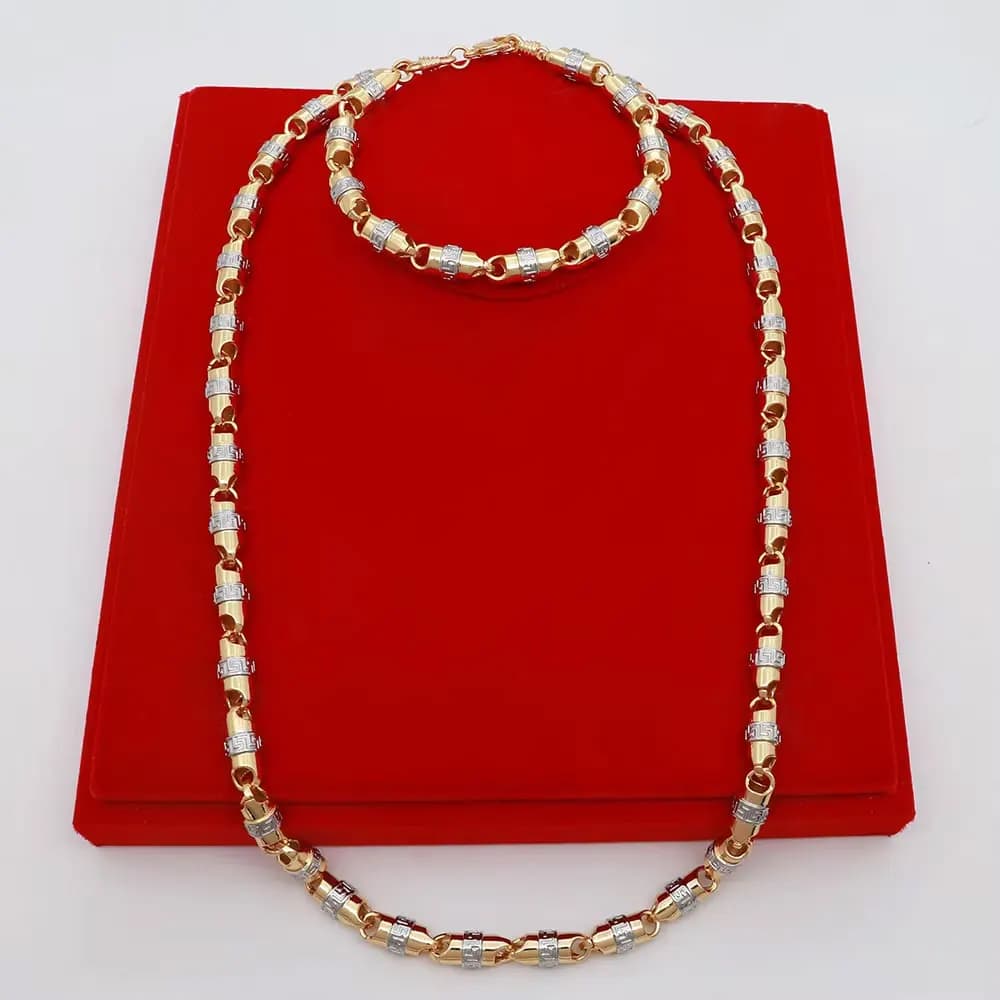 Collier de haute qualité de 60cm, deux tons d'épaisseur, bijoux plaqués or pour hommes et femmes, chaîne avec Bracelet à chaîne à main