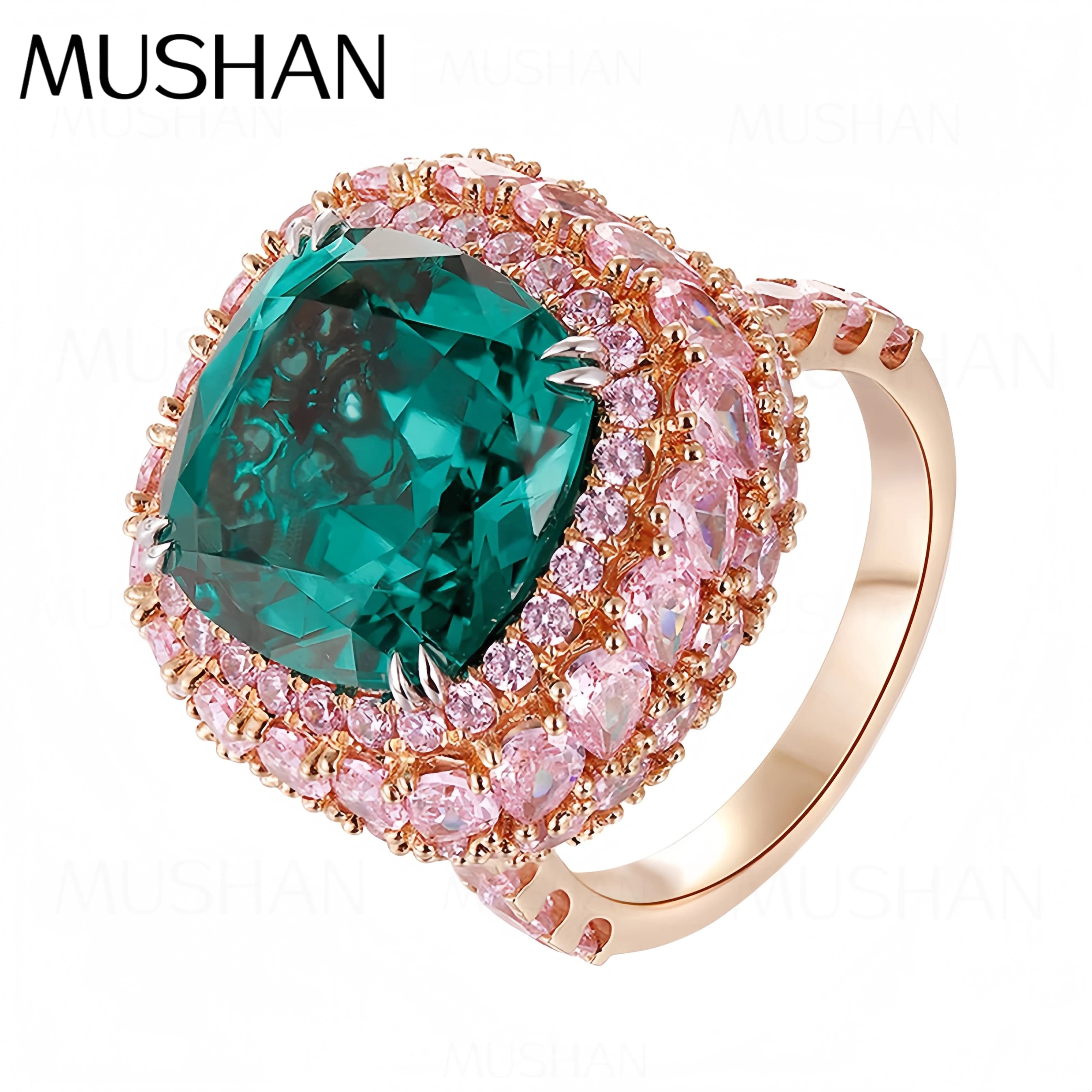 Bague en or 14k 18k MUSHAN personnalisée avec pierres précieuses de laboratoire émeraude verte